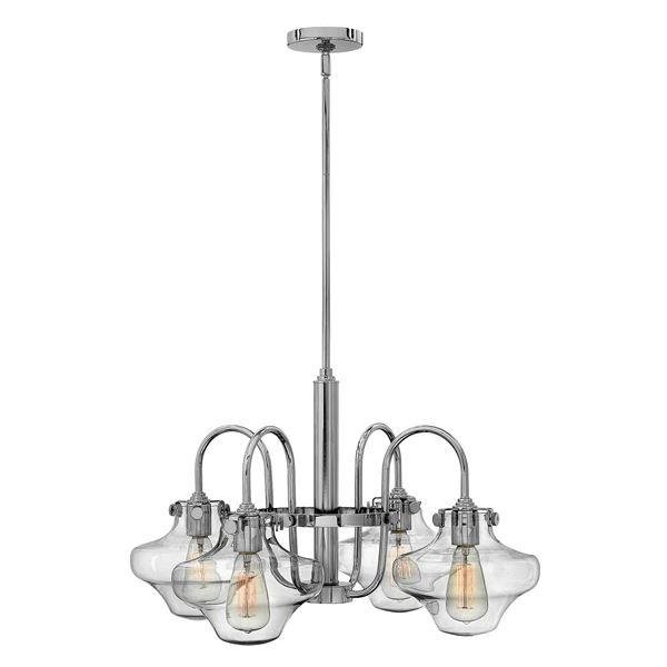 HK/CONGRES4/B CM Congress 4 Light Chrome Clear Curved Glass Shade Chandelier