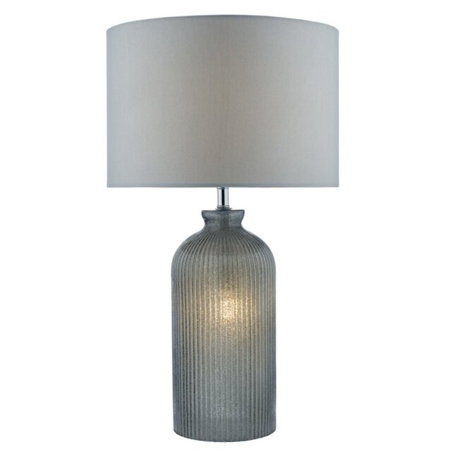 Dar Lighting Pamplona Ribbed Glass Table Lamp With Grey Faux Silk Shade