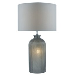 Dar Lighting Pamplona Ribbed Glass Table Lamp With Grey Faux Silk Shade