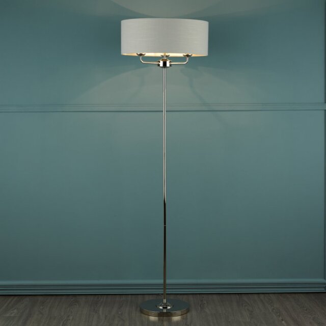 Laura Ashley Sorrento 3 Light Floor Lamp in Polished Nickel with Silver Shade