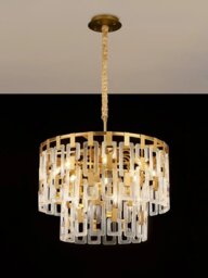 Italica 63 cm 2 Tier Round Pendant In Matt Gold Finish With Clear Glass