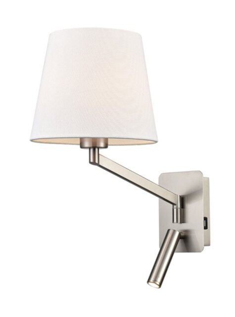 Franklite WB122/1174 Swing Arm Wall Light With Reading Light And USB Port In Satin Nickel Finish