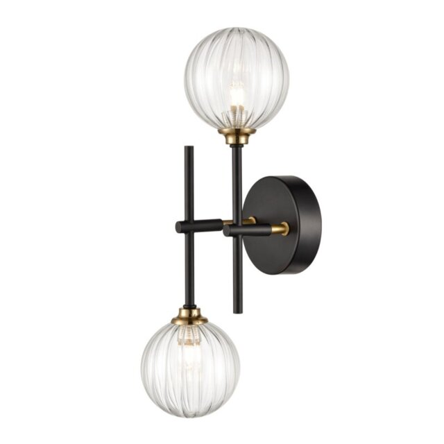 Franklite Abstraction Bathroom 2 Light Wall / Ceiling Light In Black With Ribbed Glass FL2463-2