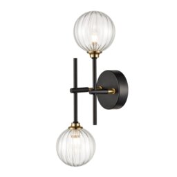 Franklite Abstraction Bathroom 2 Light Wall / Ceiling Light In Black With Ribbed Glass FL2463-2