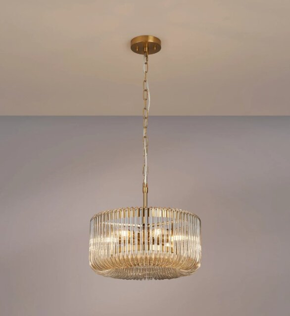 Verne 40 cm Ceiling Pendant / Semi Flush Light In Brass Finish With Smoked Brown Glass
