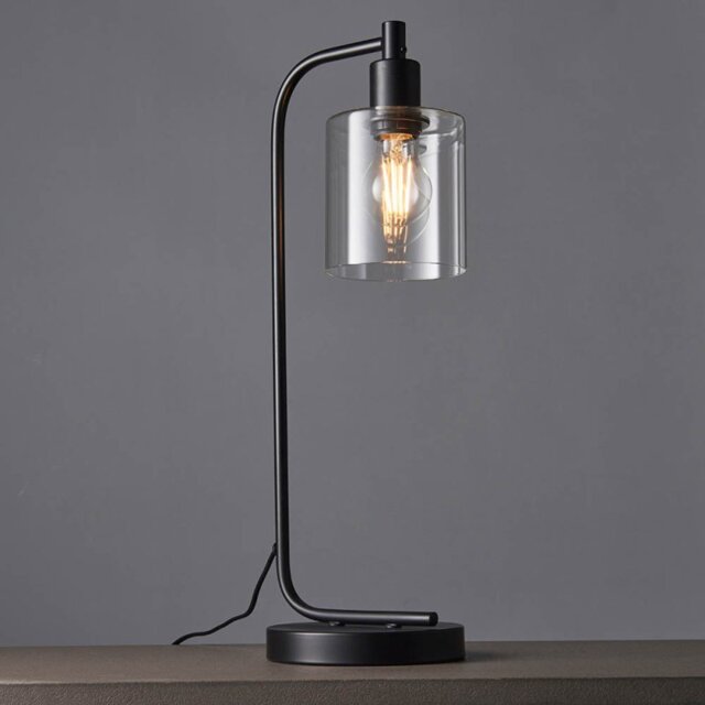 Endon 95457 Toledo Table Lamp In Matt Black Finish With Cleat Glass