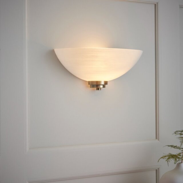 Endon WELLES-1WBAB 1 Light Alabaster Glass Antique Brass Wall Light