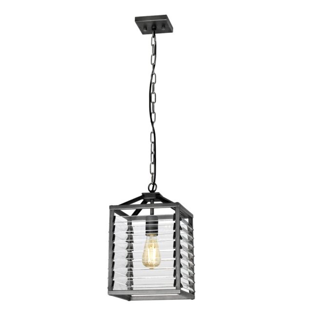 Elstead LOUVRE-1P Louvre 1 Light Industrial Ceiling Pendant Light In Gunmetal Finish