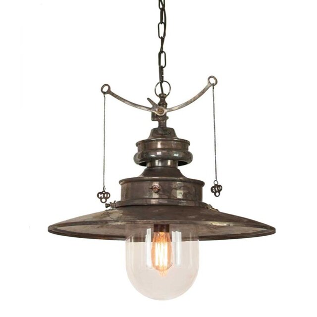 Large Paddington 440L Traditional Solid Copper and Brass Ceiling Pendant - product_details:Clear glass-product_finish:Light Antique