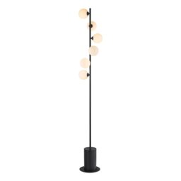Dar Lighting Spiral 6 Light Floor Lamp In Matt Black With Round Opal Glass SPI4922-02