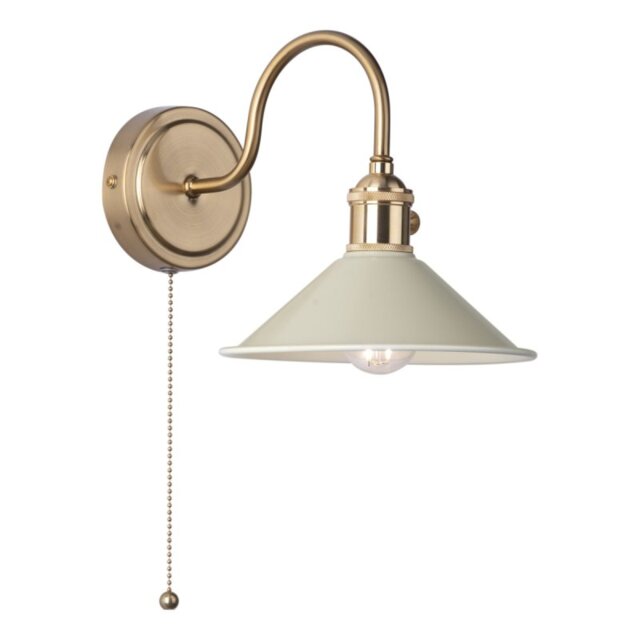 Dar Lighting Hadano Single Wall light In Natural Brass Finish With Taupe Shade
