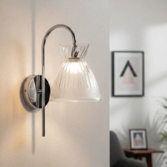 Firstlight 6843CHCL Royale LED Wall Light In Chrome With Clear Ribbed Glass