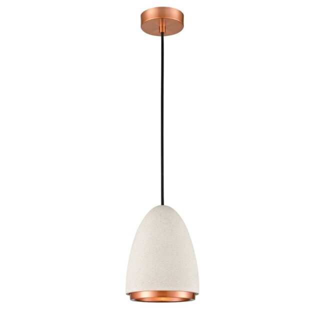 Stylish 1 Light Ceiling Pendant Light In Textured White And Copper Finish PH243