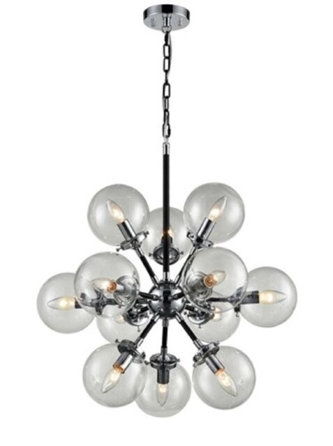 Franklite Reaction FL2369/12 Twelve Light Ceiling Light In Matt Black/Chrome With Clear Glass Sphere