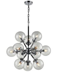 Franklite Reaction FL2369/12 Twelve Light Ceiling Light In Matt Black/Chrome With Clear Glass Sphere