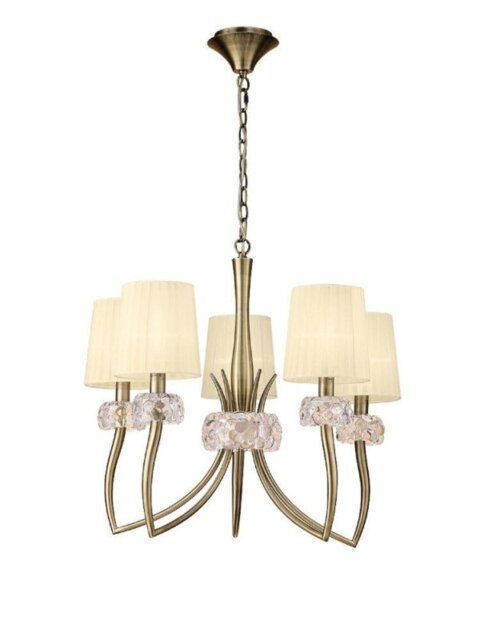 Mantra M4631AB Loewe 5 Light Ceiling Pendant Light With Shades In Antique Brass