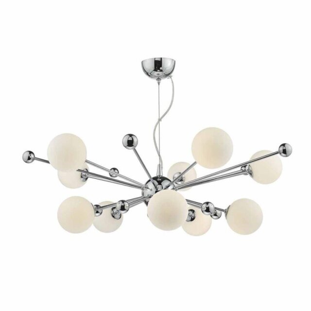 Dar URS2350 Ursa 10 Light Ceiling Pendant Light In Chrome And Opal Glass