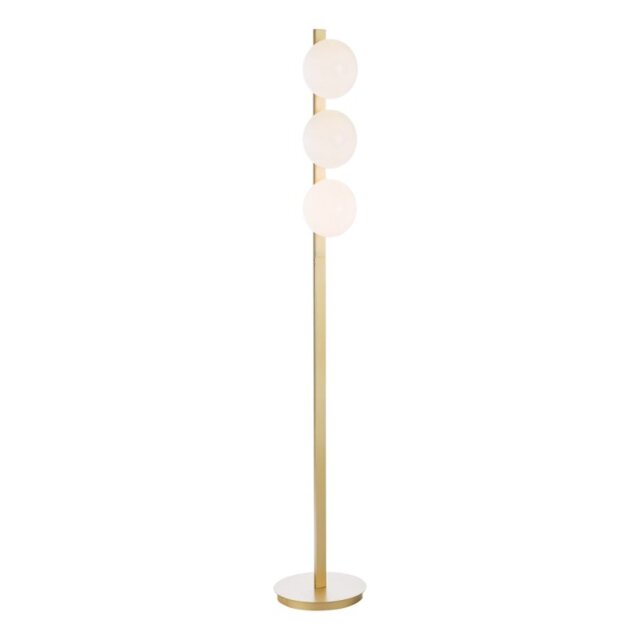 Dar Lighting Tauri 3 Light Floor Lamp In Matt Gold With Opal Glass Shades