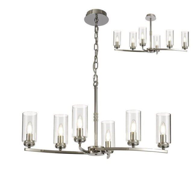 Benz 6 Light Semi Flush Ceiling Light In Polished Nickel With Clear Glass