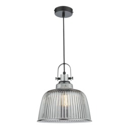 Dar Lighting Rhode Large Ceiling Pendant Light In Polished Chrome Finish With Smoked Ribbed Glass