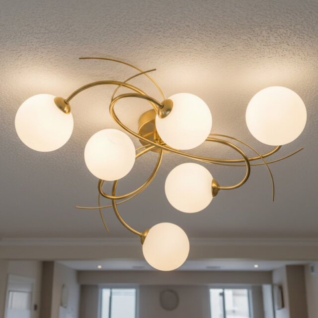 Firstlight 6922BB Elba 6 Light Flush Ceiling Light In Brushed Brass With Opal White Glass