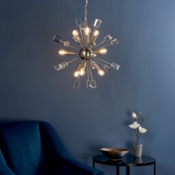 Endon 81917 Miro 9 Light Ceiling Pendant In Satin Nickel Plate And Clear Crystal