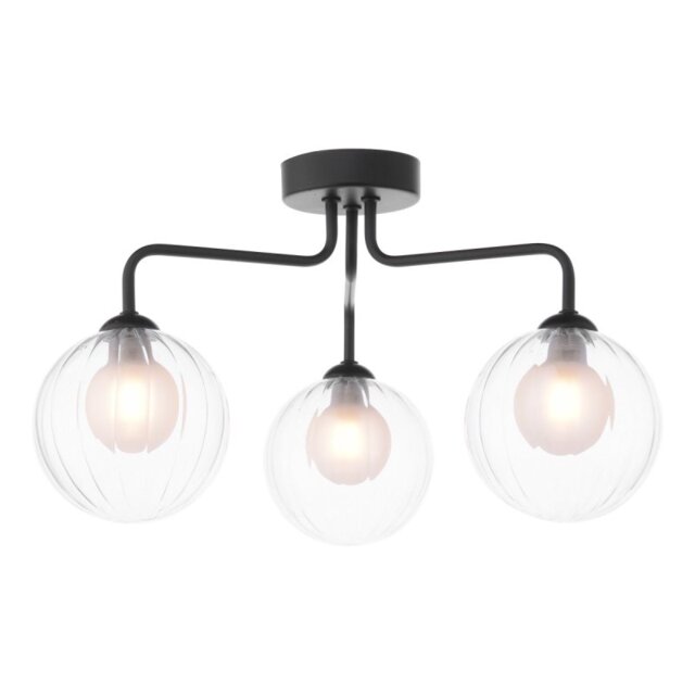 Dar Lighting Feya 3 Light Semi Flush Ceiling Light In Matt Black With Clear And Opal Glass