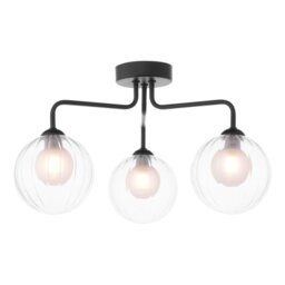 Dar Lighting Feya 3 Light Semi Flush Ceiling Light In Matt Black With Clear And Opal Glass