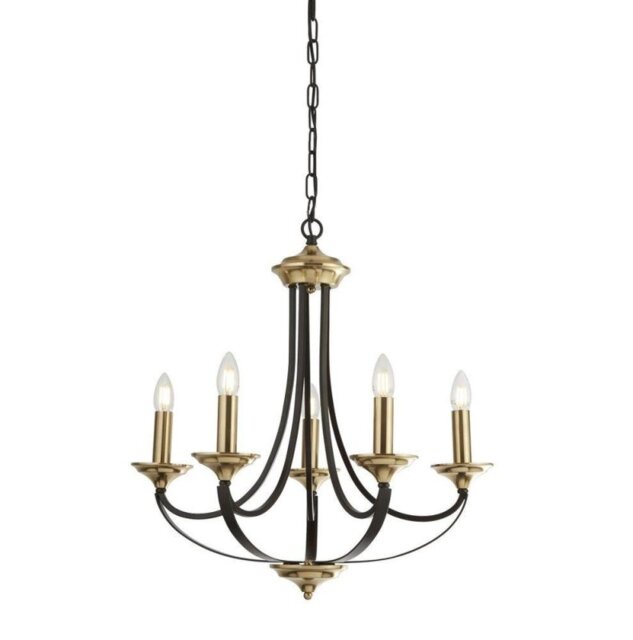 Searchlight 1845-5BZ Belfry 5 Light Ceiling Pendant Light In Bronze And Brown