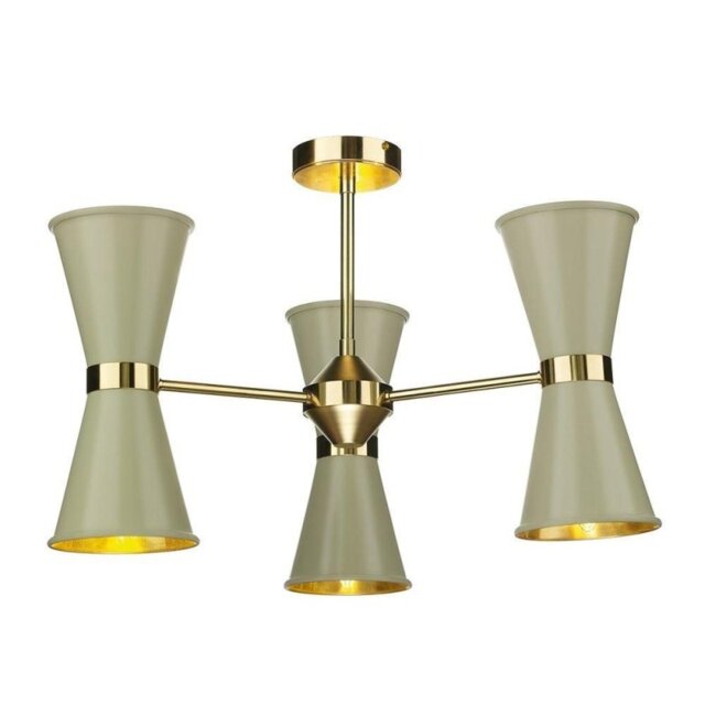 David Hunt Lighting HYD062 Hyde Six Light Multi-Arm Semi Flush Ceiling Light In Brass With Pebble Metal Shades