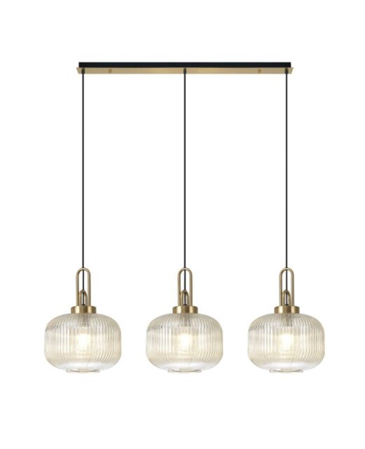 Glenn 3 Light Pumpkin Linear Pendant in Brass Gold With Champagne Glass