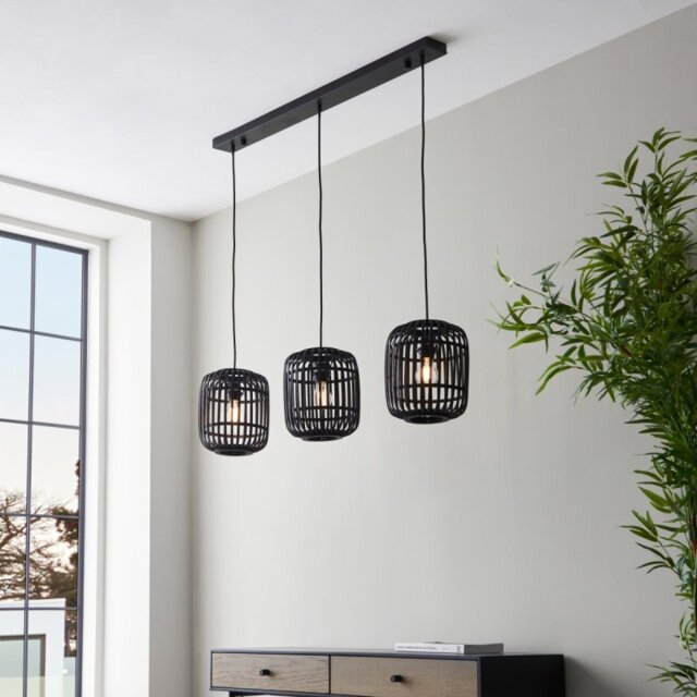 Endon 101698 Mathias 3 Light Linear Ceiling Pendant Light In Dark Bamboo Finish