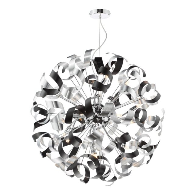Dar Lighting Swash 12 Light Ceiling Pendant In Chrome With Black And Aluminium Ribbons