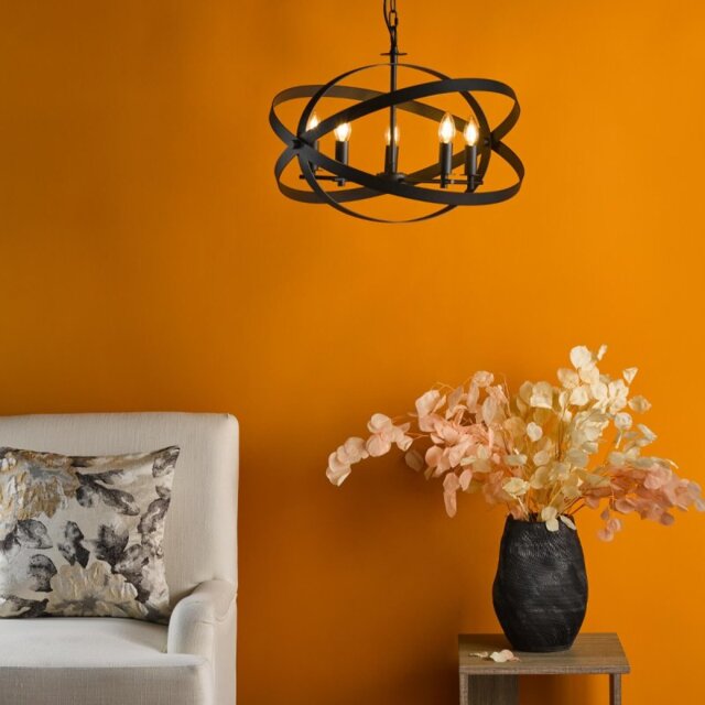 Dar Lighting Nitya 5 Light Ceiling Pendant Light In Matt Black Finish