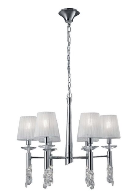 Mantra M3851 Tiffany 6+6 Light Round Pendant Light In Chrome With White Shades