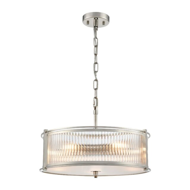 Franklite Sloane 5 Light Ceiling Light In Polished Nickel With Ribbed And Frosted Glass FL2505-5