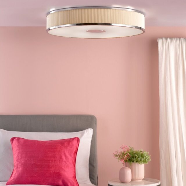 Dar Lighting Alvaro 6 Light Flush Ceiling Light In Polished Chrome With Ivory Shade