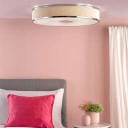 Dar Lighting Alvaro 6 Light Flush Ceiling Light In Polished Chrome With Ivory Shade