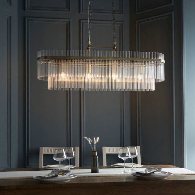 Endon 112573 Marietta Linear Ceiling Pendant Light In Antique Brass With Clear Glass