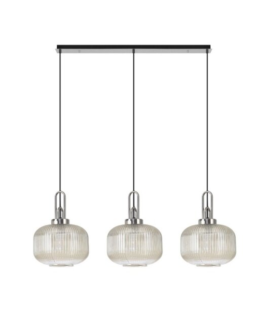 Glenn 3 Light Pumpkin Linear Pendant in Polished Nickel With Champagne Glass