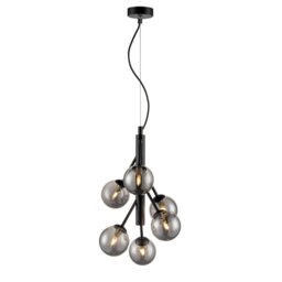 Franklite Luna 6 Light Ceiling Pendant Light In Black Finish With Smoked Glass FL2439-6
