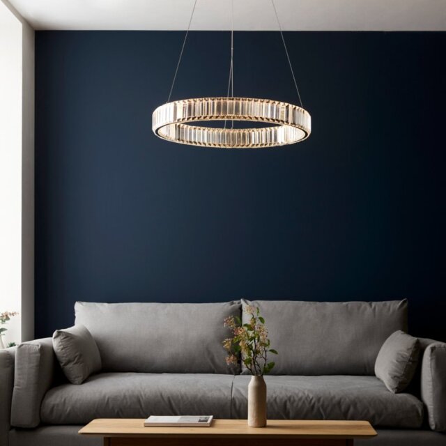 Alice Ring LED Ceiling Pendant Light In Chrome Finish With Clear Crystal Glass