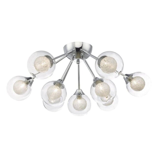 Dar ZEK1350 Zeke Nine Light Semi Flush Ceiling Light With Spun Glass Interior Shades