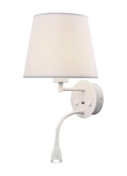 Mantra M6091 Caicos 2 Light LED Switched Wall Light In Matt White With Cream Shade