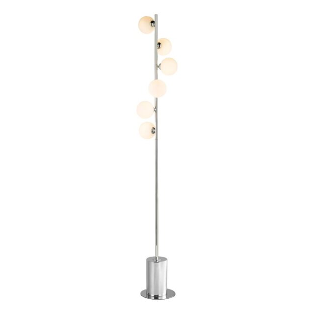 Dar Lighting Spiral 6 Light Floor Lamp In Polished Chrome With Round Opal Glass SPI4950-02