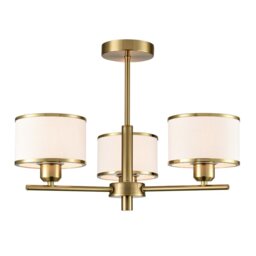 Franklite Polaris 3 Light Semi Flush Ceiling Light In Aged Brass With Fabric Shades FL2498-3