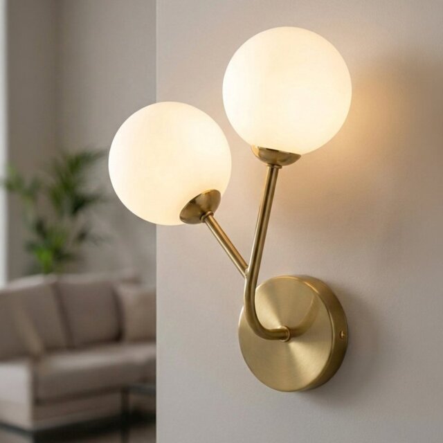 Firstlight 6905BB Groves 2 Light Wall Light In Brushed Brass Finish With Opal White Glass