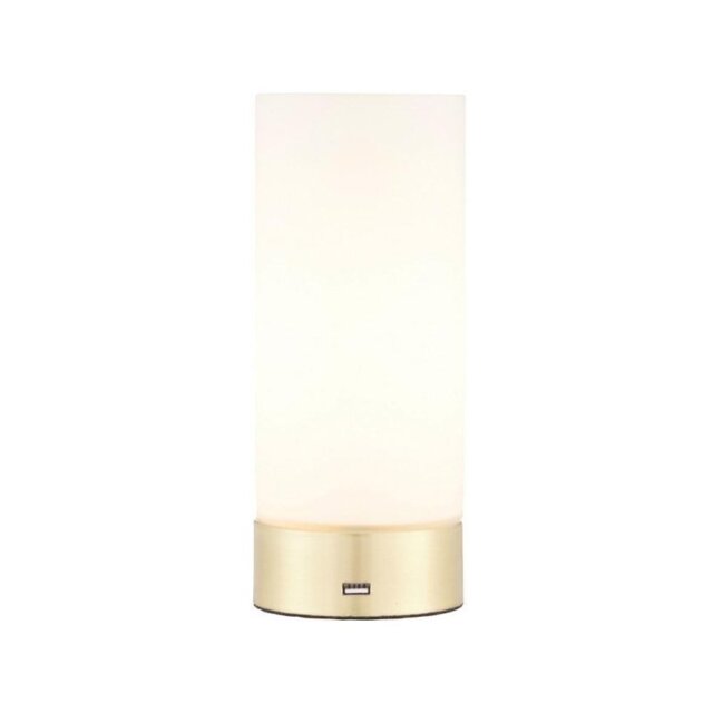 Endon 69520 Dara One Light USB Table Lamp In Brushed Brass And Matt Opal Duplex Glass
