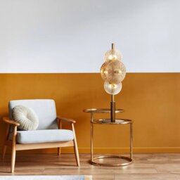 Searchlight Wagon Wheel 6 Light Table Lamp In Bronze Finish With Amber Glass