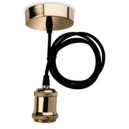 Modern Ceiling Pendant Kit Light In Brass Finish With Black Fabric Cord 7681BR